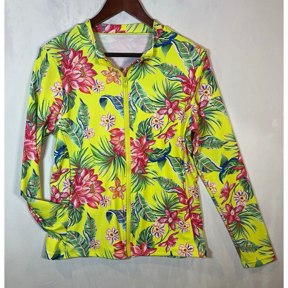 Carribean Joe Women's Jacket Long Sleeve Floral Full Zip Stretch Size Large